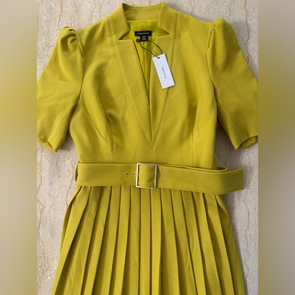 NWT KAREN MILLEN Structured Crepe Forever Pleat Belted Midi Dress $439 - Picture 7 of 14